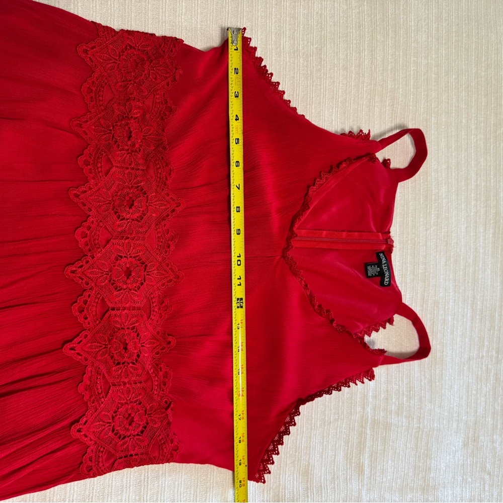 Nina Leonard Red Sleeveless Maxi Dress with Lace Waist - Picture 4 of 8